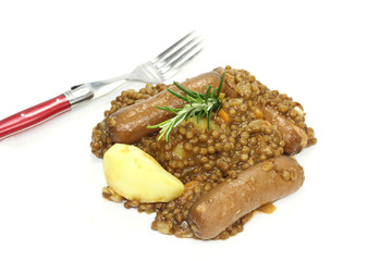 saucisses et lentilles