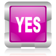 yes pink square web glossy icon