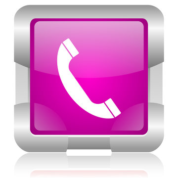 Phone Pink Square Web Glossy Icon