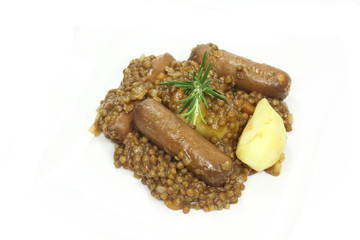 saucisses et lentilles