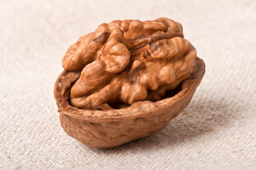 walnuts on a background of old fabric