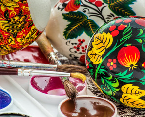 religious spring easter egg painted watercolor brush closeup