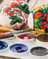 religious spring easter egg painted watercolor brush closeup