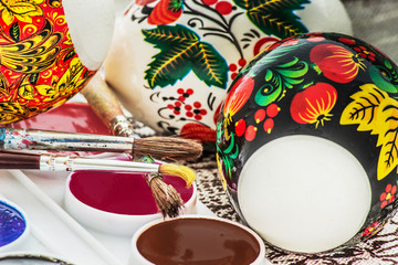 religious spring easter egg painted watercolor brush closeup