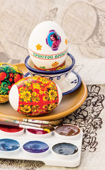 religious spring easter egg painted watercolor brush closeup