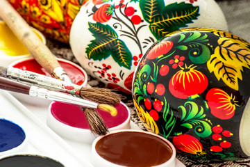 religious spring easter egg painted watercolor brush closeup