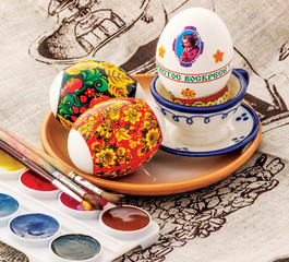 religious spring easter egg painted watercolor brush closeup