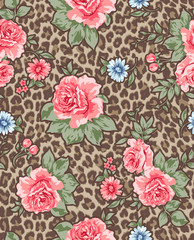 classic roses over seamless animal background