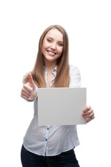 Naklejka premium businesswoman holding sign