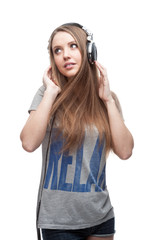 casual music girl on white