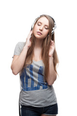 casual music girl on white