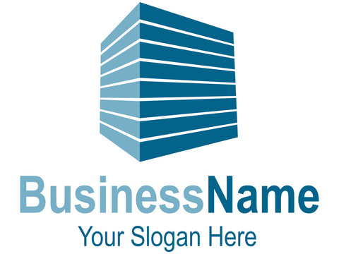 Logodesign mit blauem Quader und perspektivischen Streifen