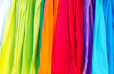 Colors of rainbow.Variety of several colorful t-shirts