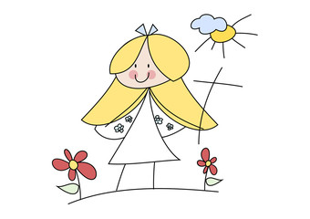 Cartoon-Zeichnung: Mädchen feiert Erstkommunion