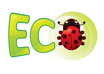 Obraz premium Ladybug and text showing eco symbol