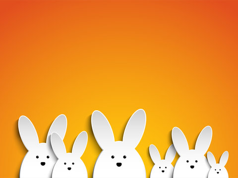 Naklejka Happy Easter Rabbit Bunny on Orange Background