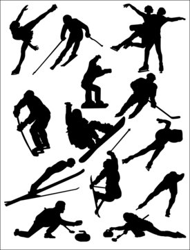 Winter sports silhouettes