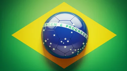 Papier Peint photo Brésil Ballon de football drapeau brésilien