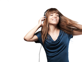 pretty young woman with headset and hedaset - isolated