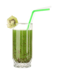 Green vegetable juice isolated on white