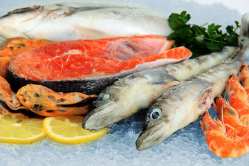 Fresh seafood on ice