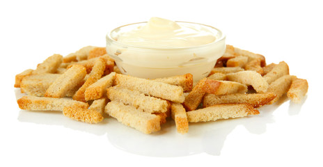 Crackers  and sauce, isolated on white
