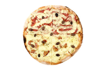 Pizza top view - 2 flavors