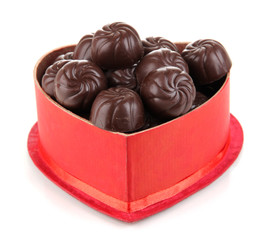 Chocolate candies in gift box, isolated on white
