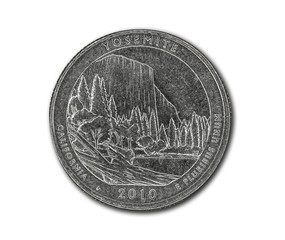 United States Yosemite quarter dollar coin on white
