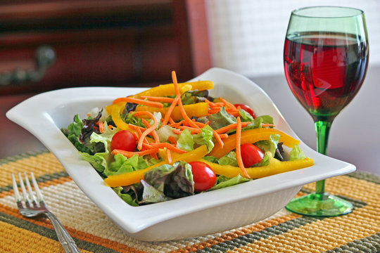 Salad and a glass of wine