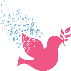flying dove with peace musical note sign