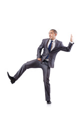 Dancing businessman isolated on white
