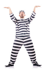 Convict criminal in striped uniform