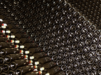 Old bottles of red wine