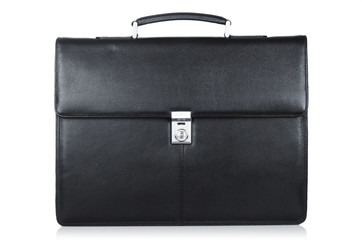 Black leather briefcase isolated on the white