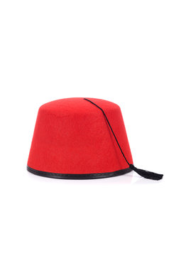 Red Fez Hat Isolated On The White