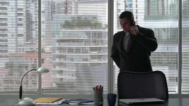 Business man having a good phone call, silhouette