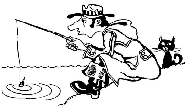 Fisherman with his rod on the banck of the river