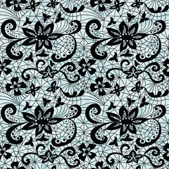 Lace vector fabric seamless  pattern with flowers