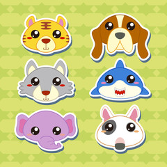 Six Cute Cartoon Animal Head Stickers