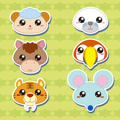 Six Cute Cartoon Animal Head Stickers