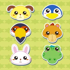Fotobehang Six Cute Cartoon Animal Head Stickers © JoyImage