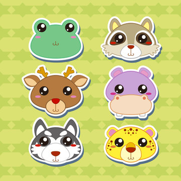 Six Cute Cartoon Animal Head Stickers