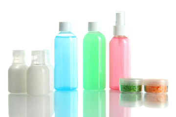 Hotel cosmetics kit isolated on white