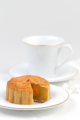 Moon cake served with tea,the Chinese traditional dessert