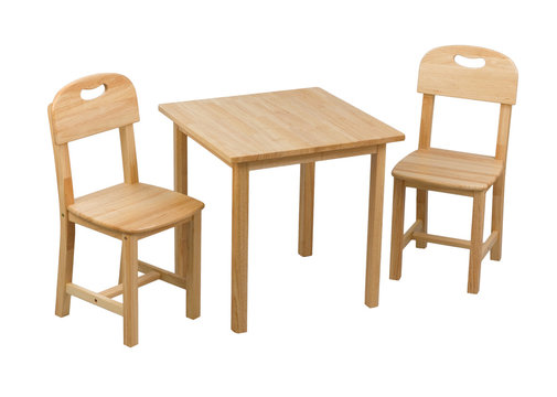 A small wooden chairs and desk for kids