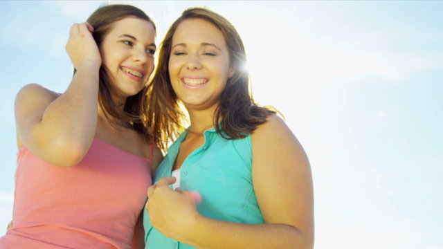 Portrait Pretty Teenage Sisters Smiling 