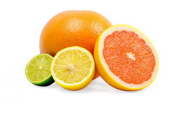 image of a fresh whole lime,lemon and orange isolated on white
