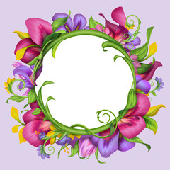 round banner with abstract exotic tropical flower frame