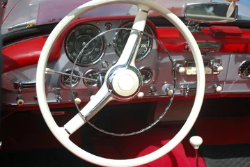 Printed kitchen splashbacks Old cars vintage car steeling wheel and dashboard